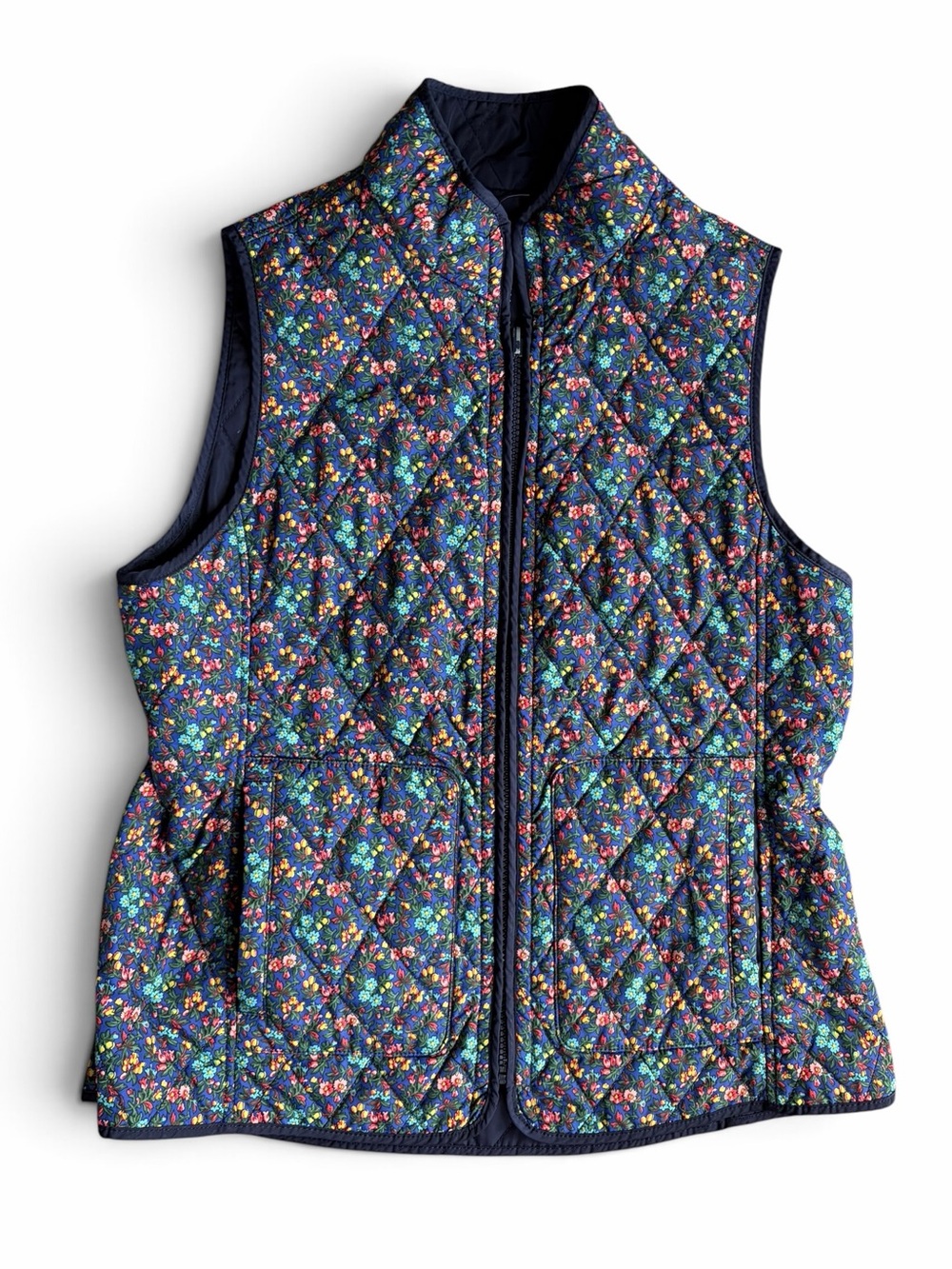 Talbots Reversible Quilted Navy and Bright Floral Zip Vest